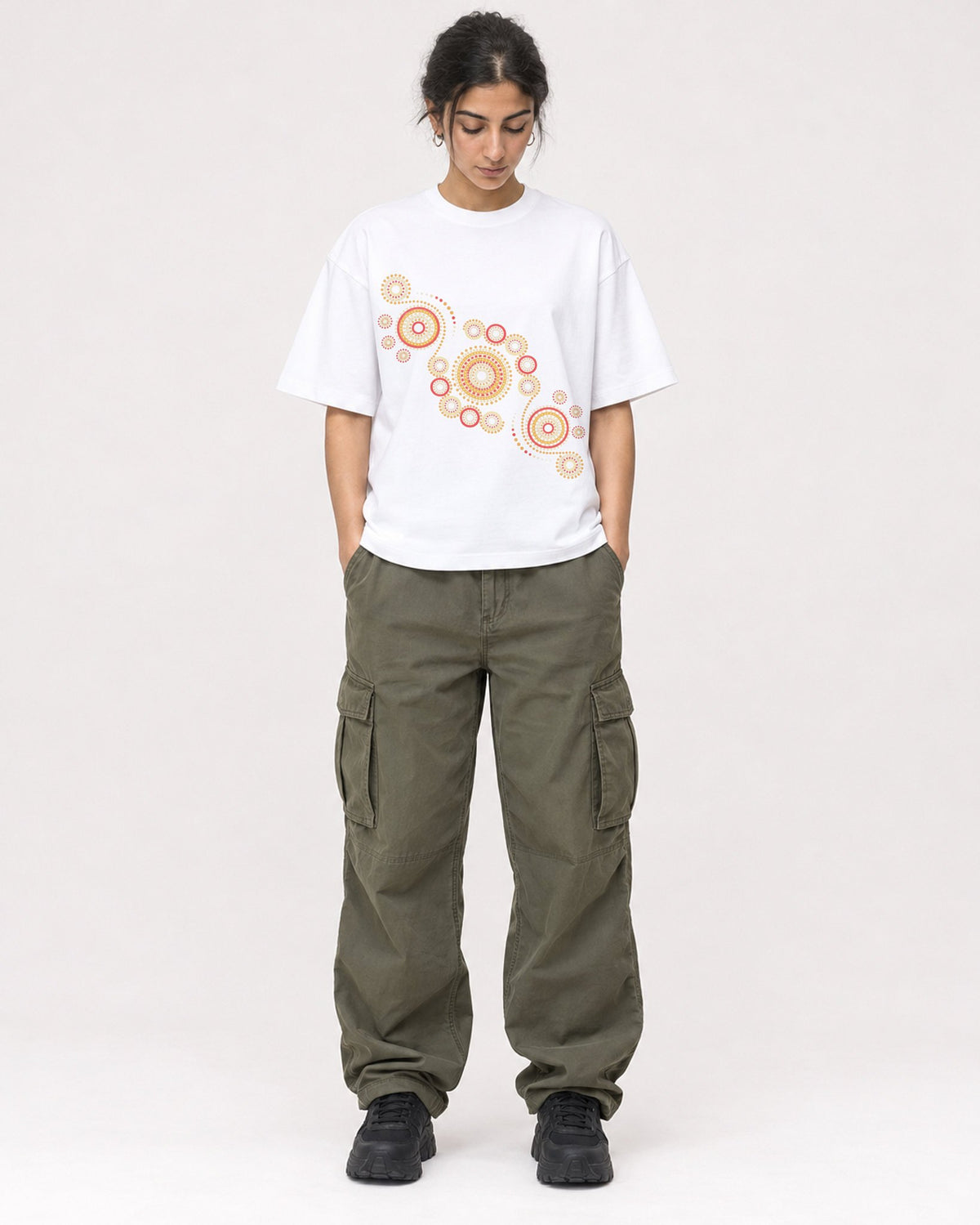 Mockup Boxy Heavyweight Tee White female full-body 17