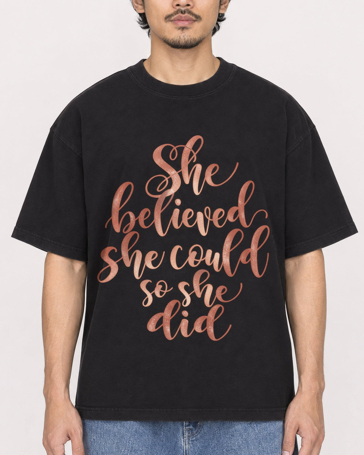Mockup Boxy Heavyweight Tee Black male close-up 02