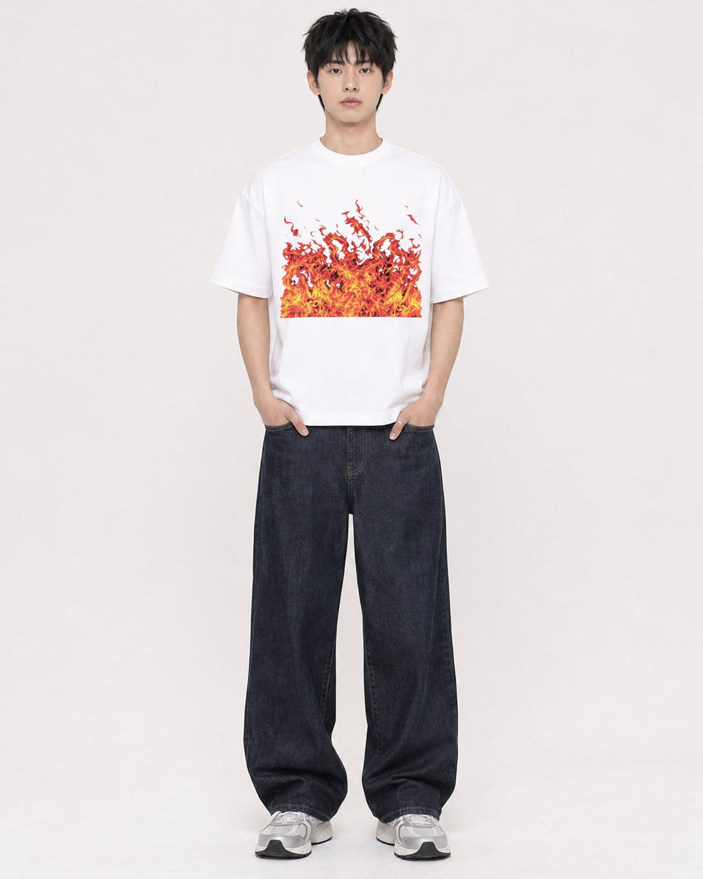 Mockup Boxy Heavyweight Tee White male full-body 01