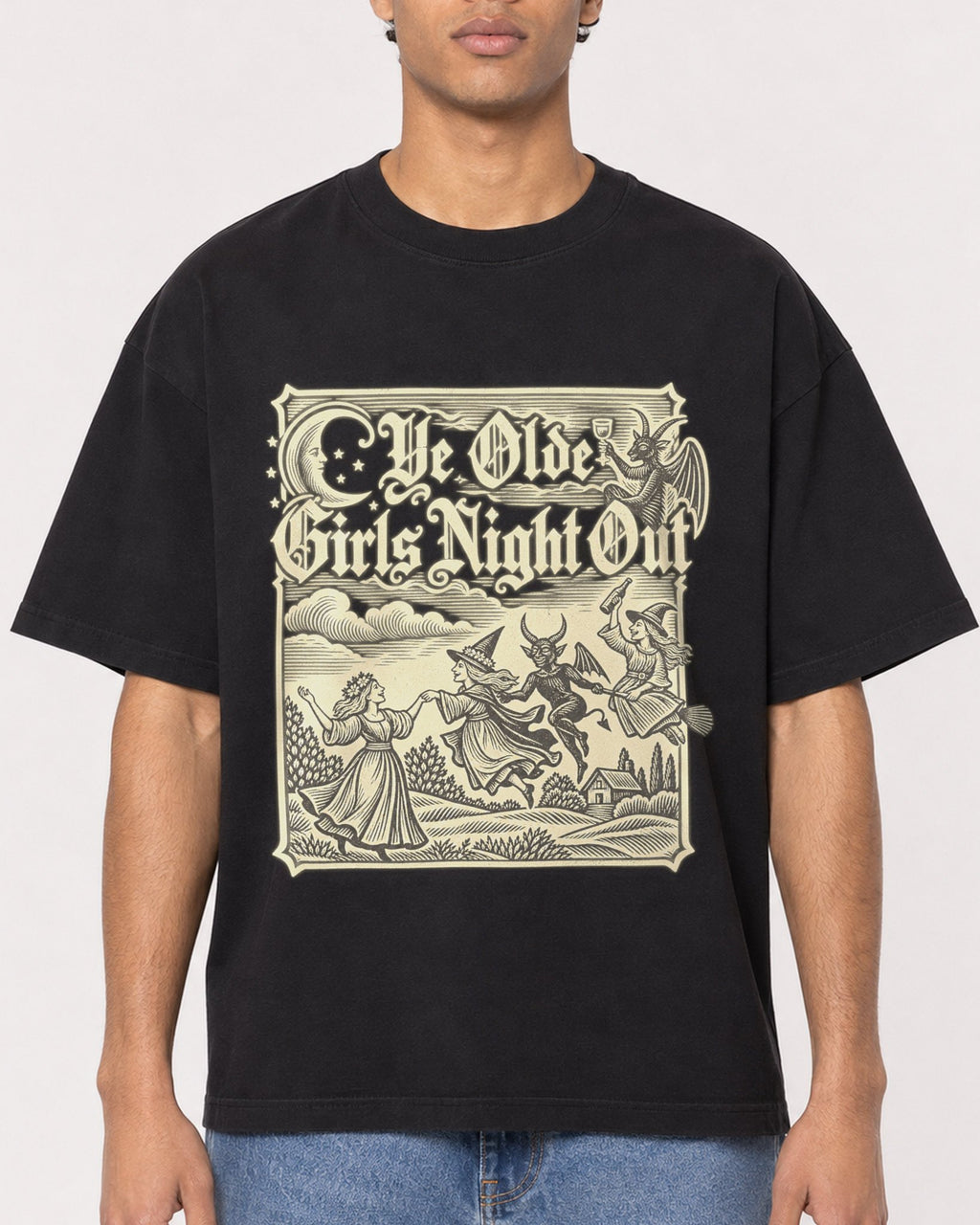 Mockup Boxy Heavyweight Tee Black male close-up 10