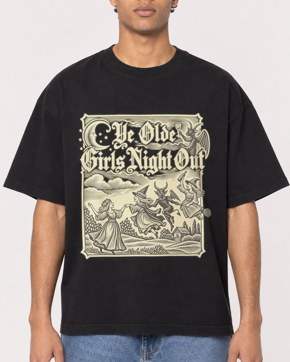 Mockup Boxy Heavyweight Tee Black male close-up 10