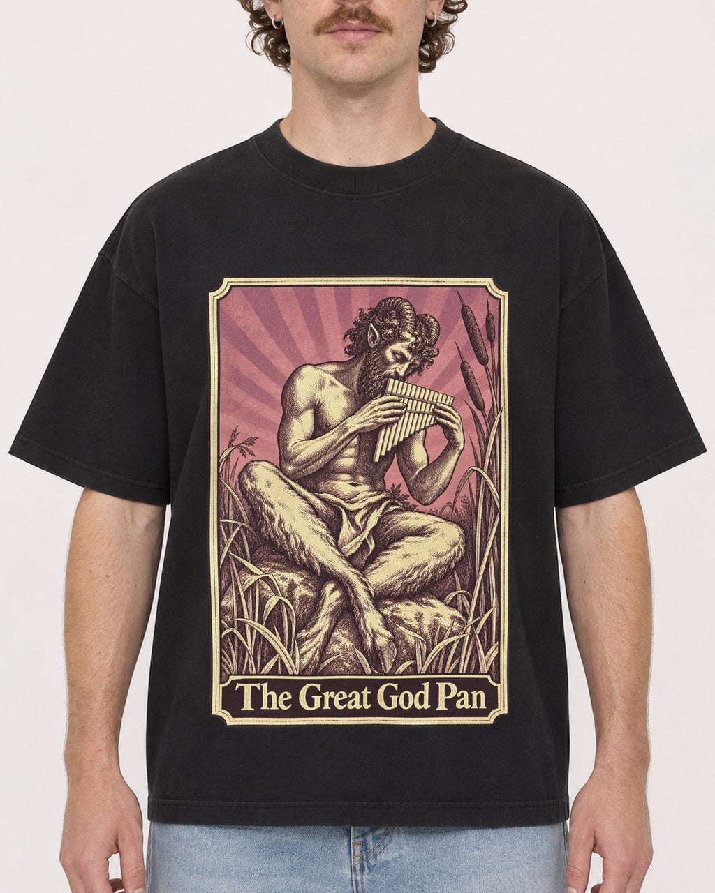 Mockup Boxy Heavyweight Tee Black male close-up 09