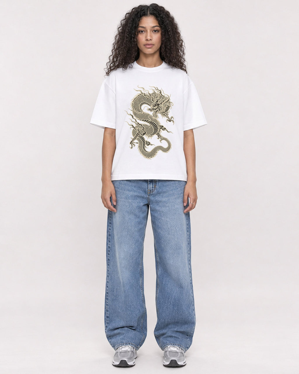 Mockup Boxy Heavyweight Tee White female full-body 10