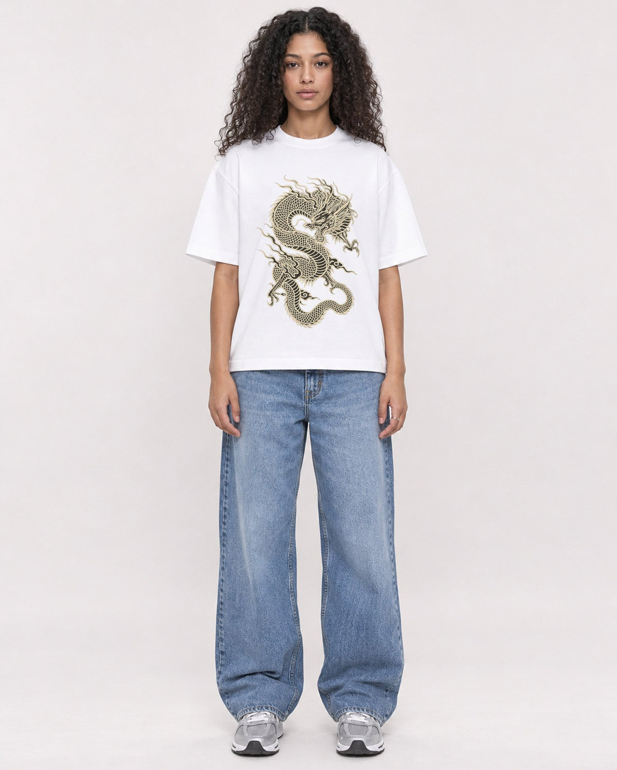 Mockup Boxy Heavyweight Tee White female full-body 10