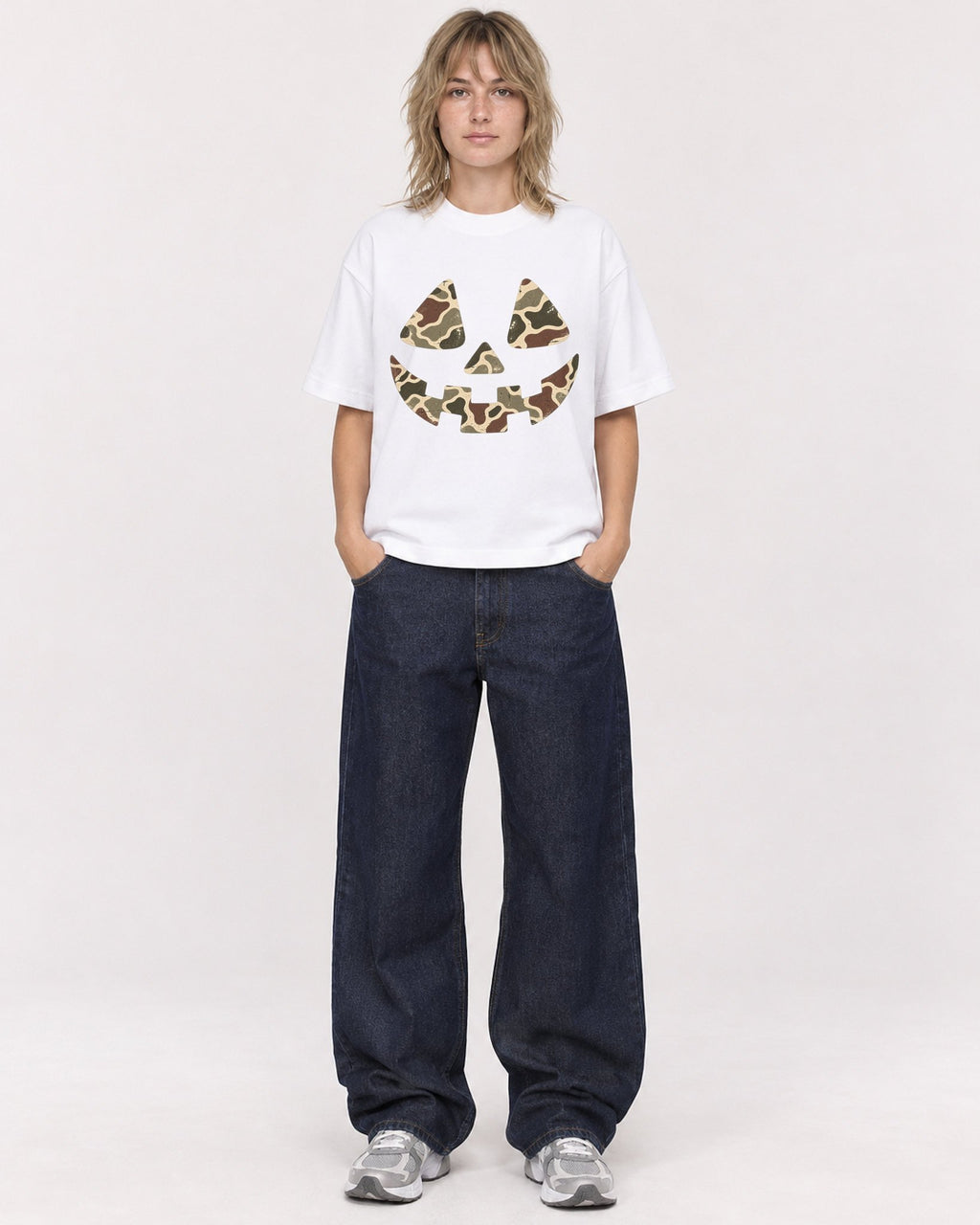 Mockup Boxy Heavyweight Tee White female full-body 19