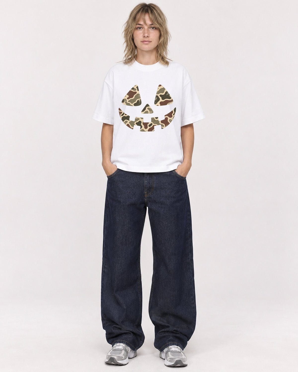 Mockup Boxy Heavyweight Tee White female full-body 19