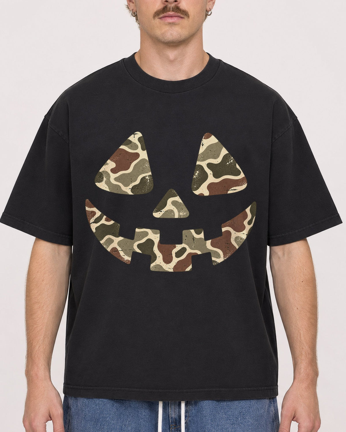 Mockup Boxy Heavyweight Tee Black male close-up 19