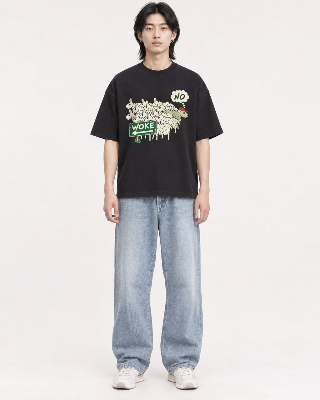 Mockup Boxy Heavyweight Tee Black male full-body 41