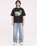 Mockup Boxy Heavyweight Tee Black male full-body 41