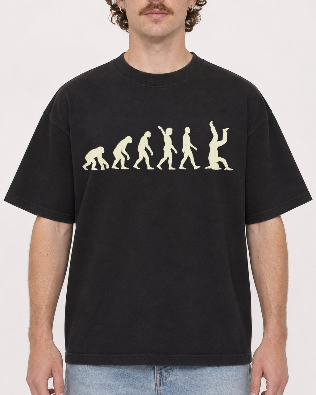 Mockup Boxy Heavyweight Tee Black male close-up 09