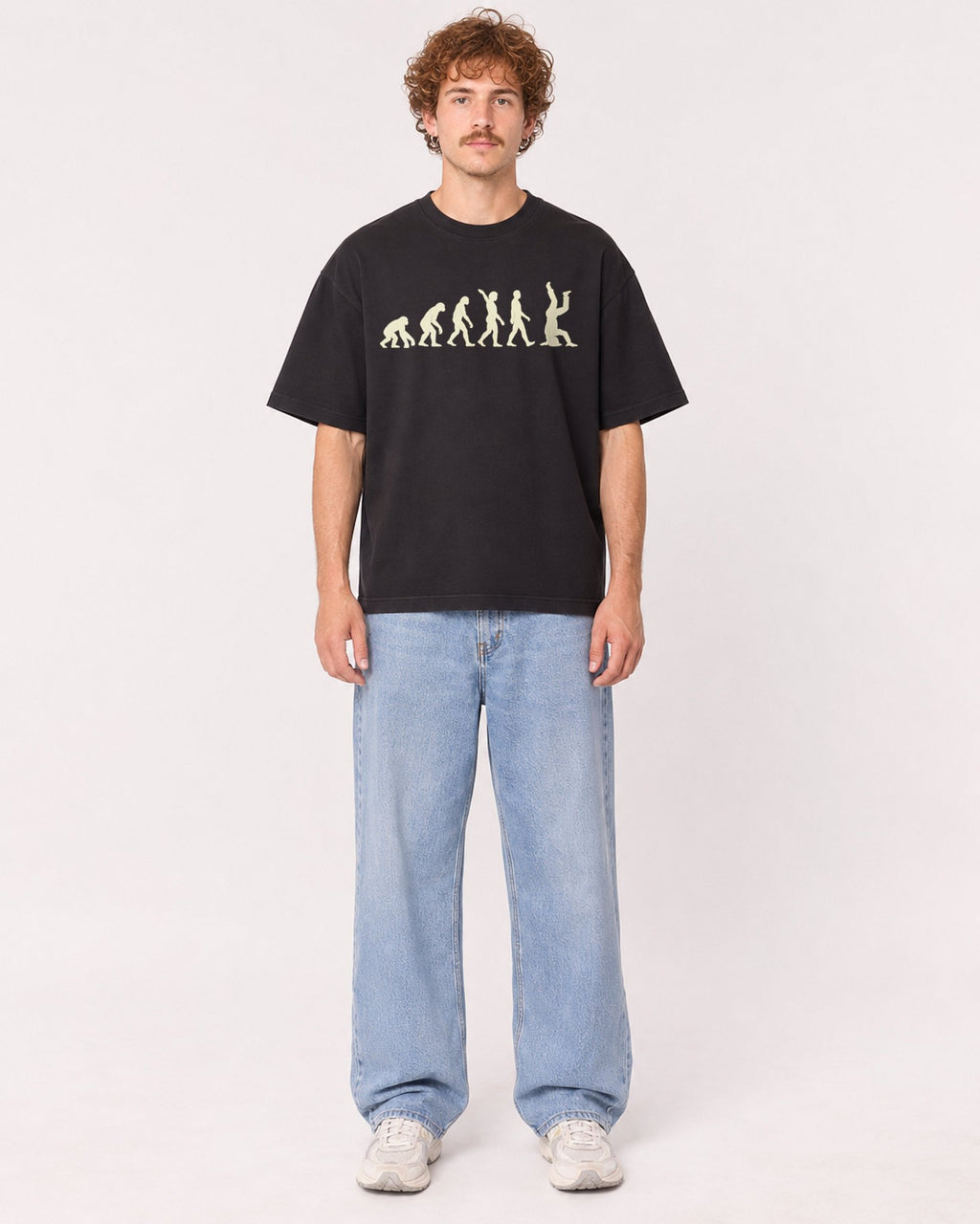 Mockup Boxy Heavyweight Tee Black male full-body 09