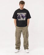 Mockup Boxy Heavyweight Tee Black male full-body 08