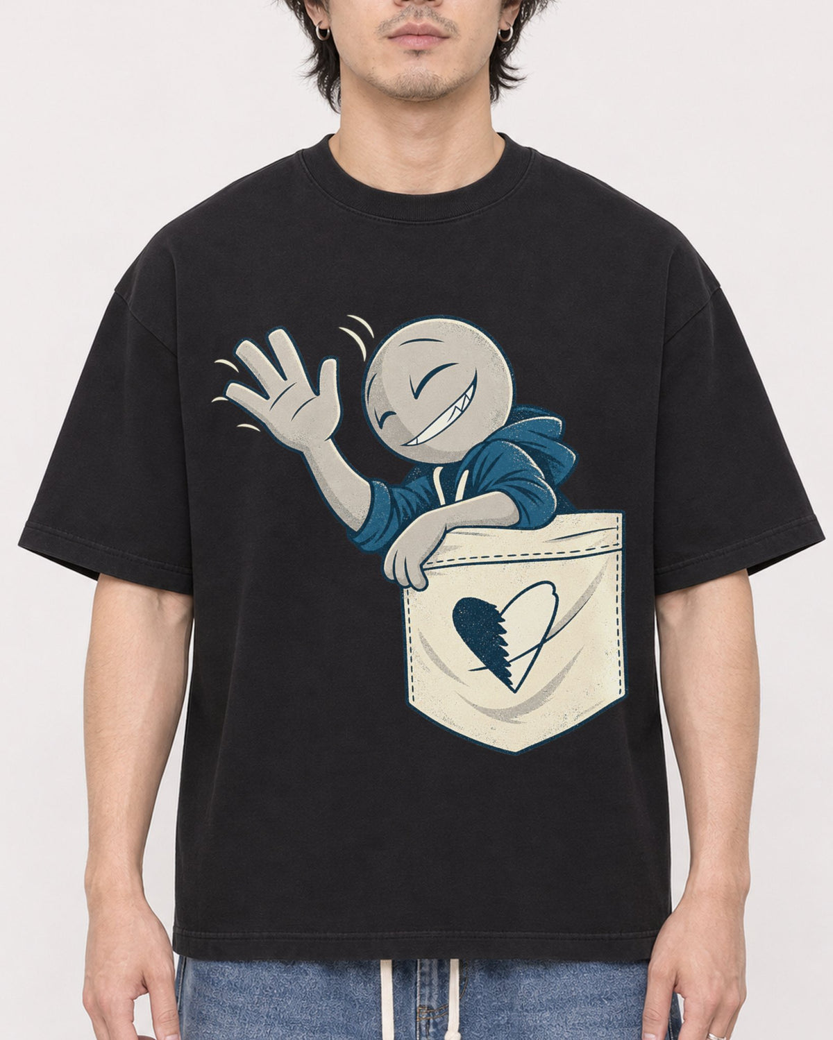 Mockup Boxy Heavyweight Tee Black male close-up 03