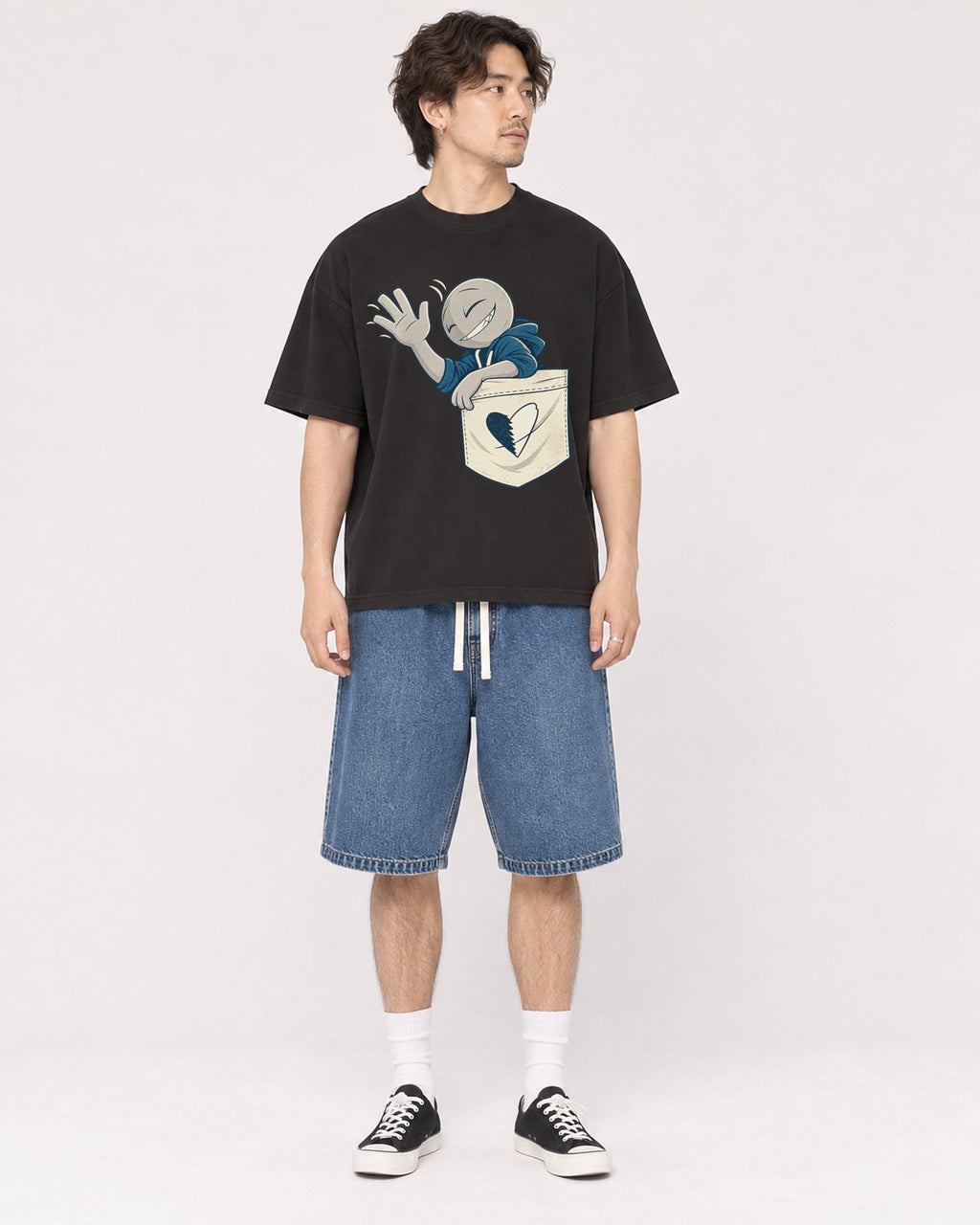 Mockup Boxy Heavyweight Tee Black male full-body 03
