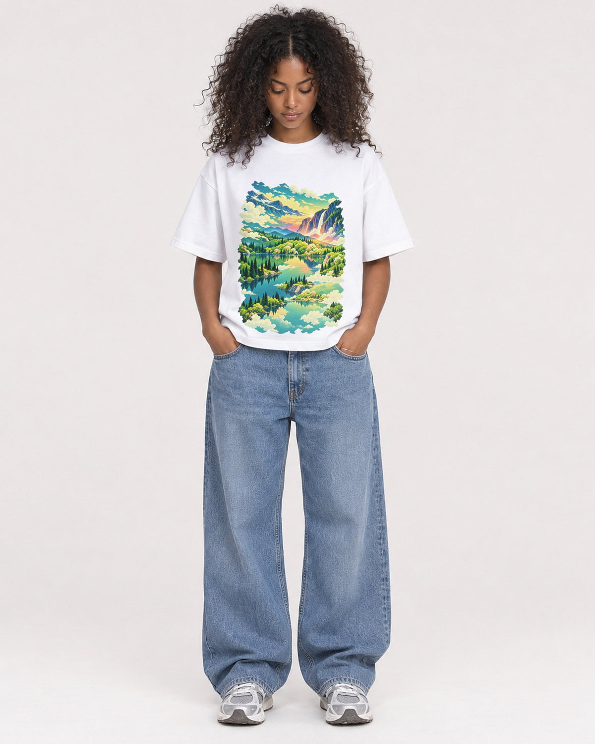 Mockup Boxy Heavyweight Tee White female full-body 05