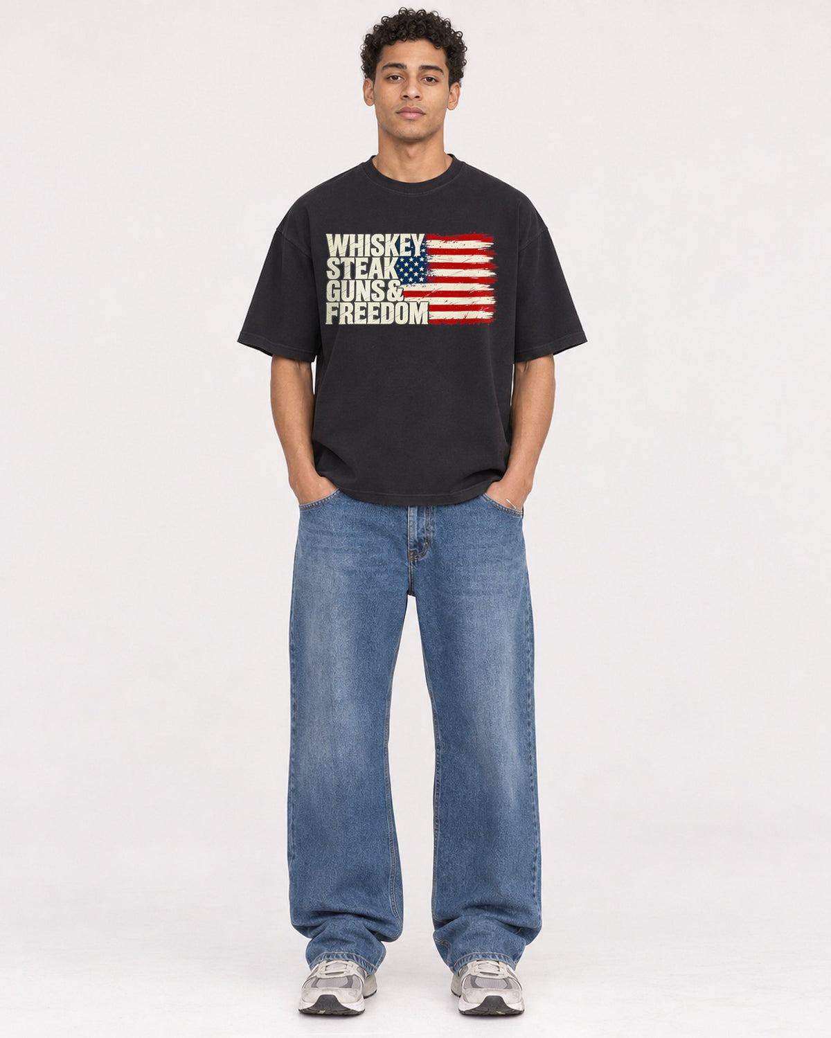 Mockup Boxy Heavyweight Tee Black male full-body 10