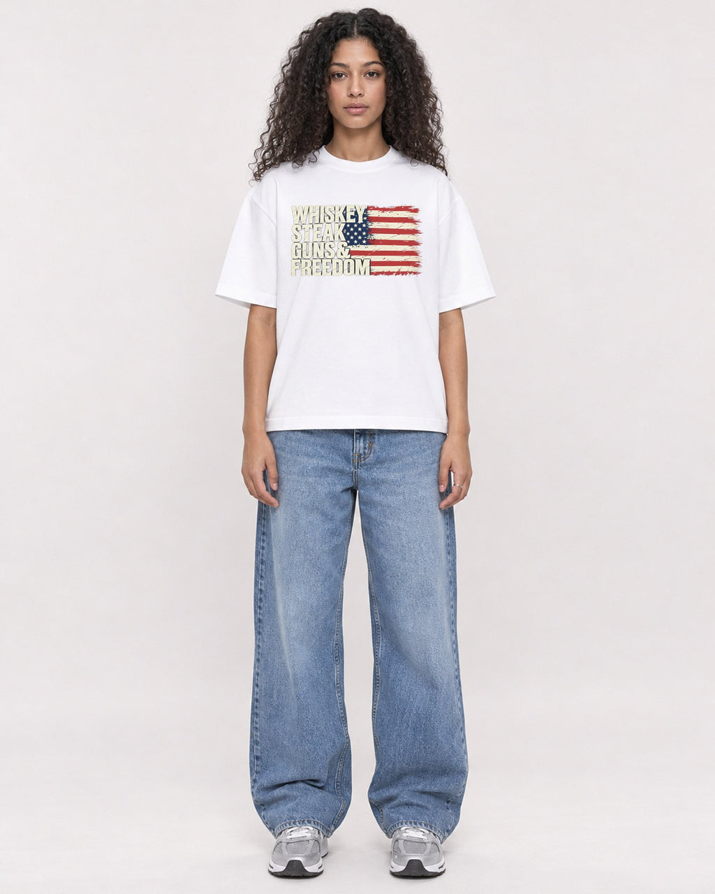 Mockup Boxy Heavyweight Tee White female full-body 10