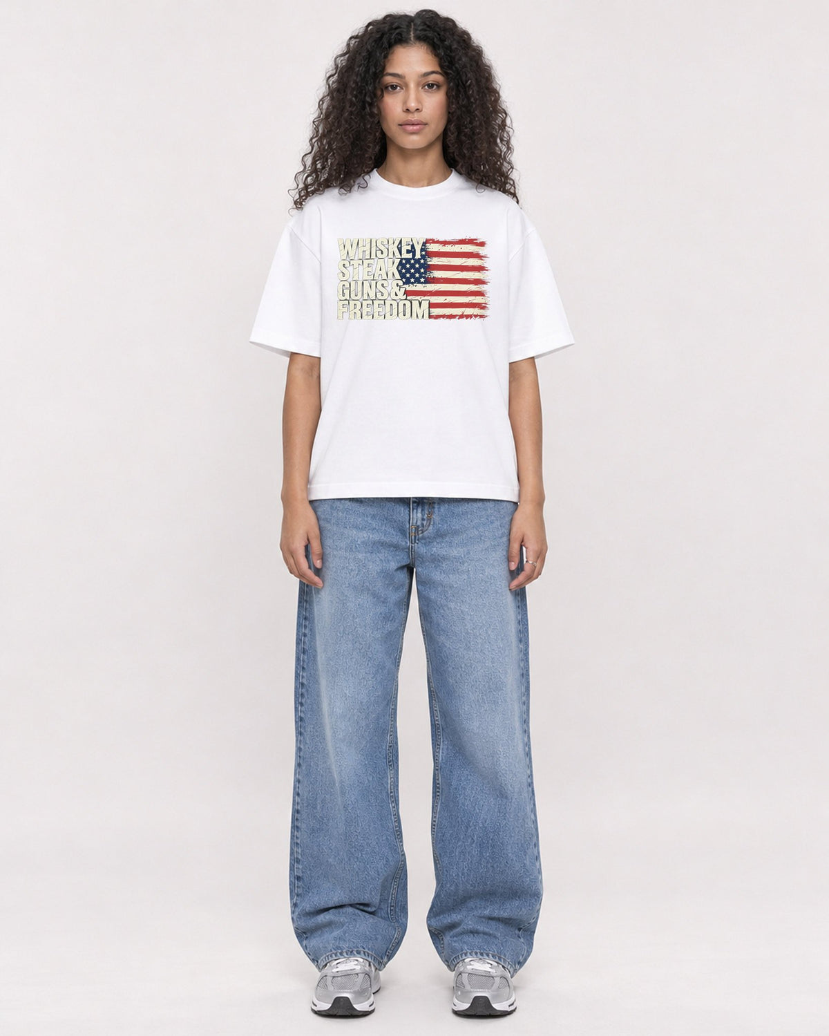 Mockup Boxy Heavyweight Tee White female full-body 10
