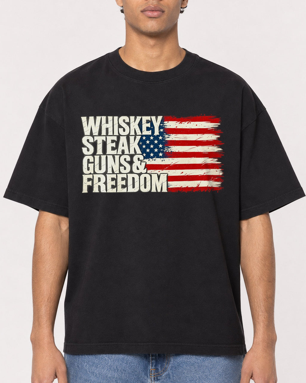 Mockup Boxy Heavyweight Tee Black male close-up 10