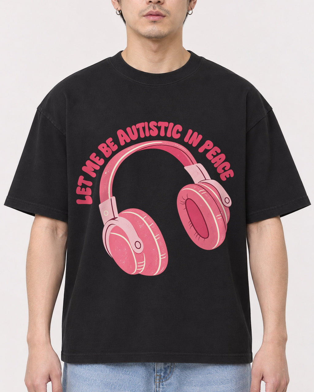 Mockup Boxy Heavyweight Tee Black male close-up 13