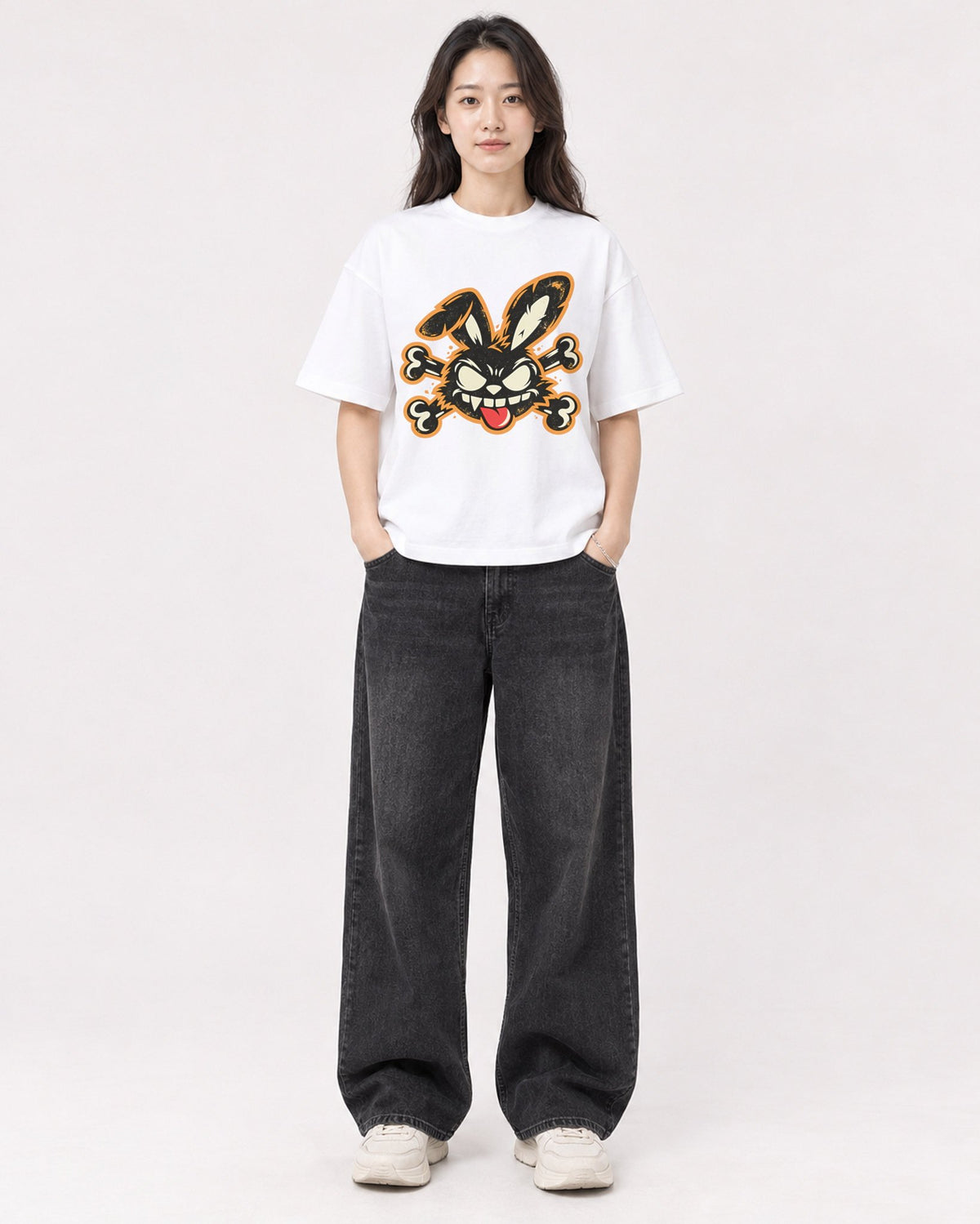 Mockup Boxy Heavyweight Tee White female full-body 03