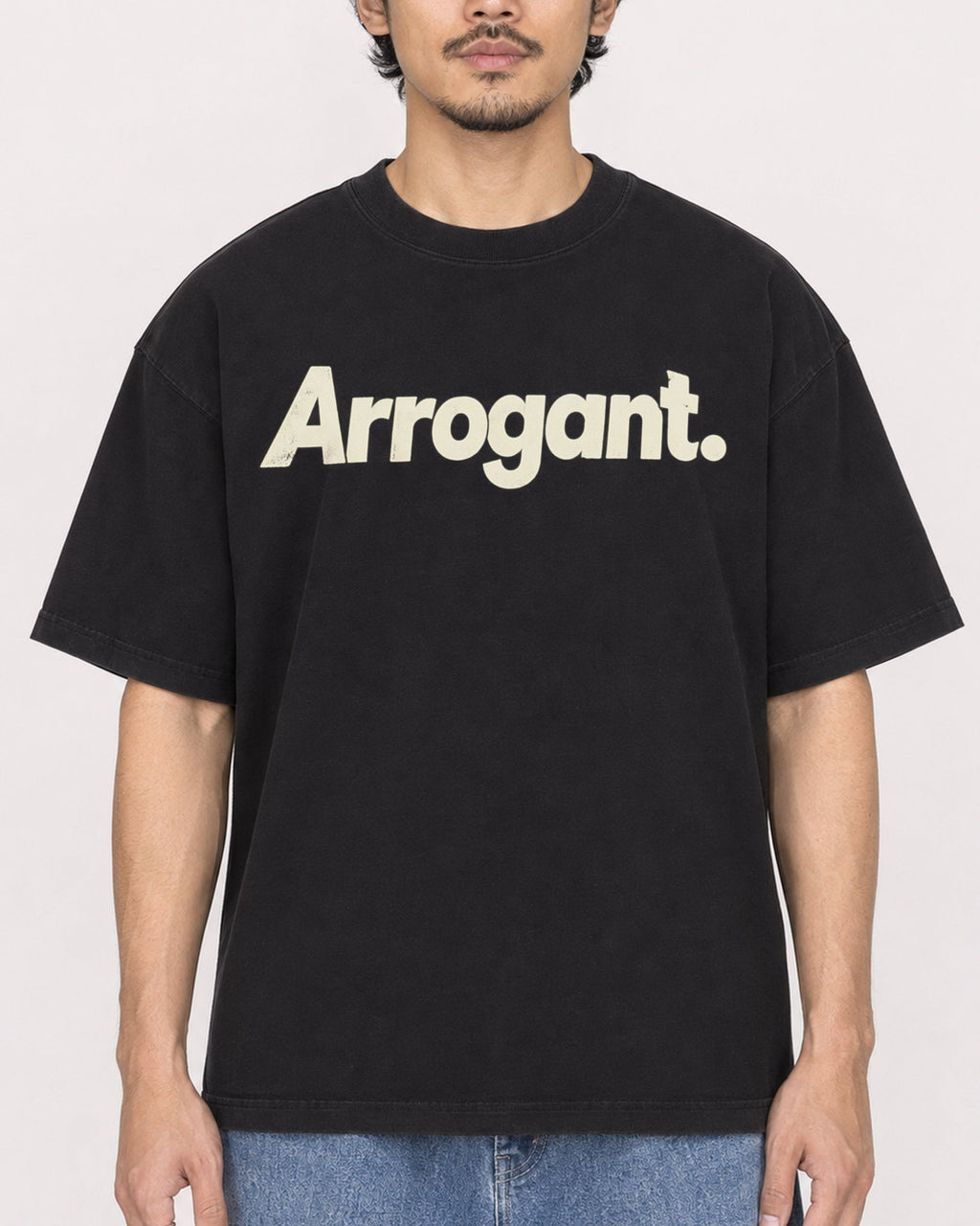 Mockup Boxy Heavyweight Tee Black male close-up 02