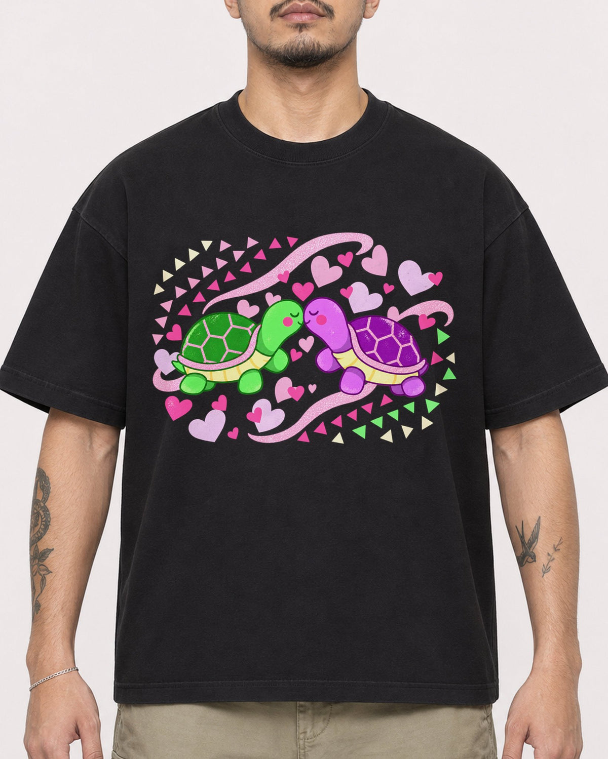 Mockup Boxy Heavyweight Tee Black male close-up 12