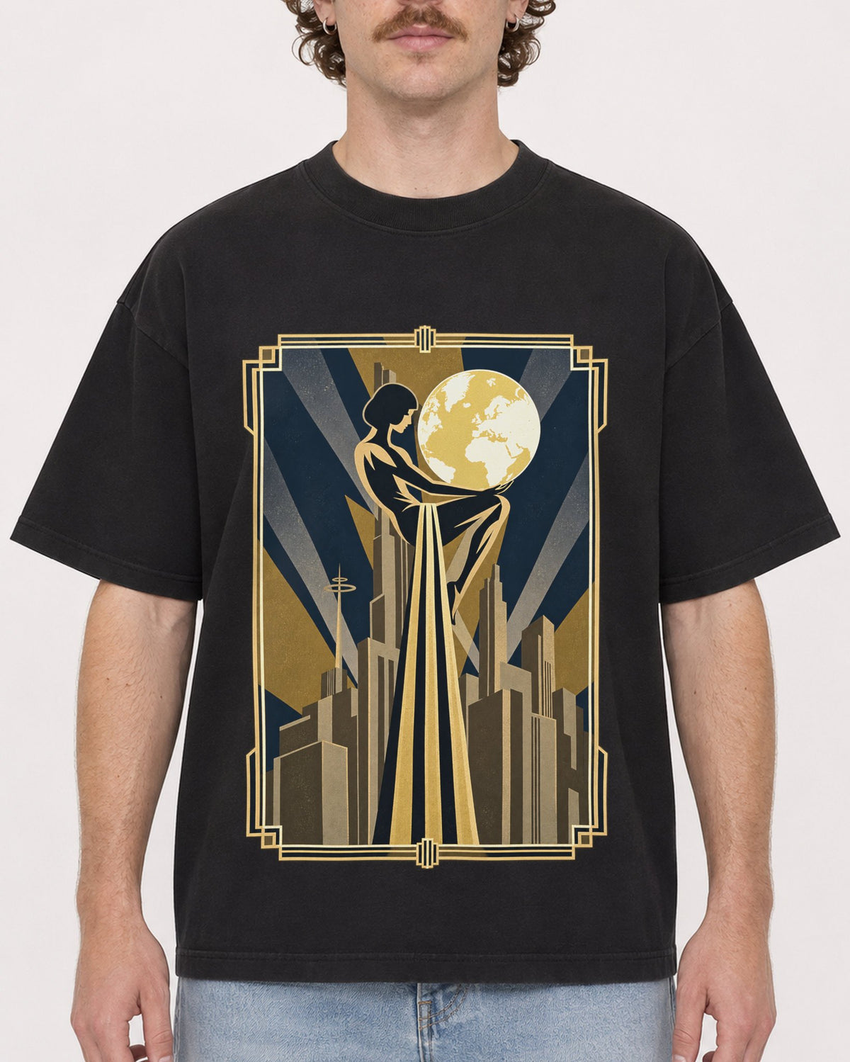Mockup Boxy Heavyweight Tee Black male close-up 09