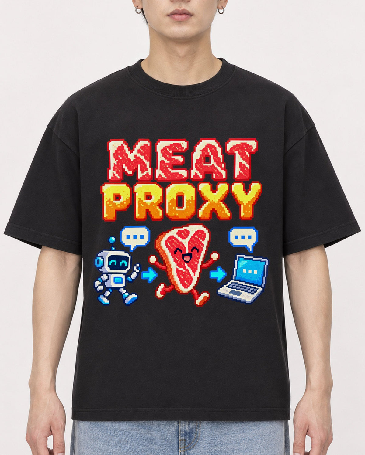 Mockup Boxy Heavyweight Tee Black male close-up 01