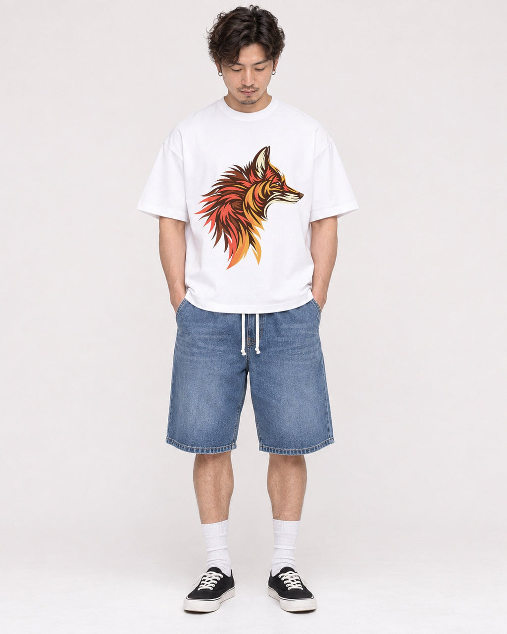 Mockup Boxy Heavyweight Tee White male full-body 03