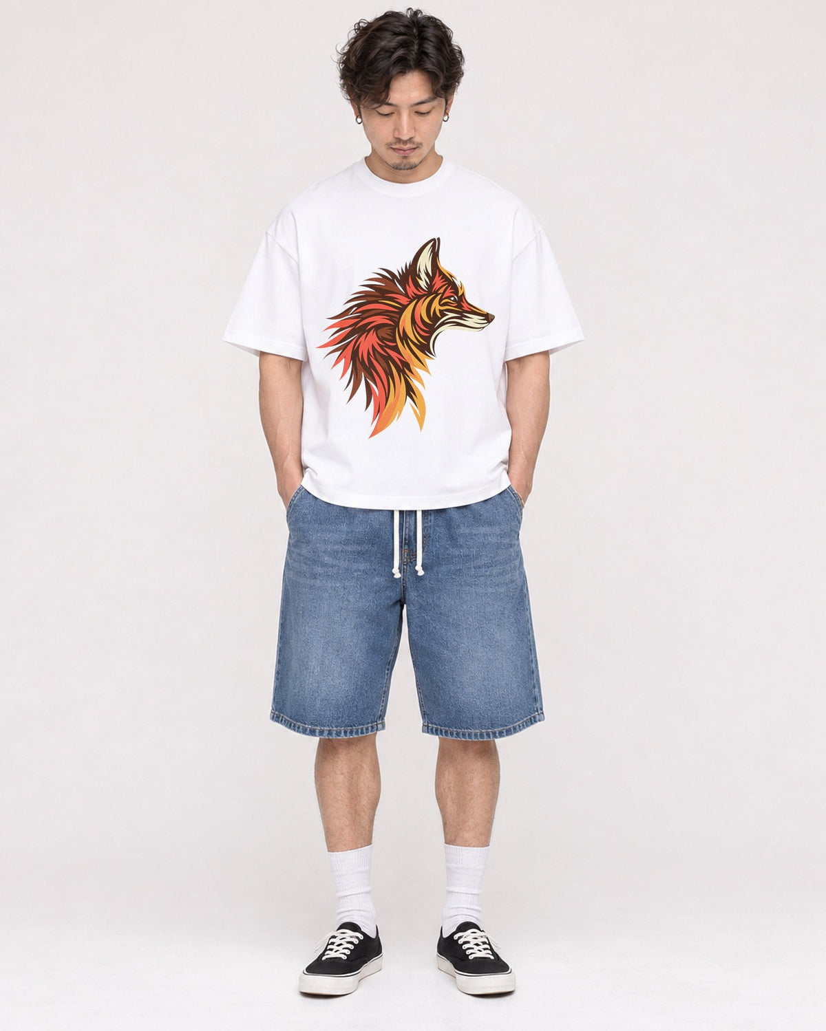Mockup Boxy Heavyweight Tee White male full-body 03