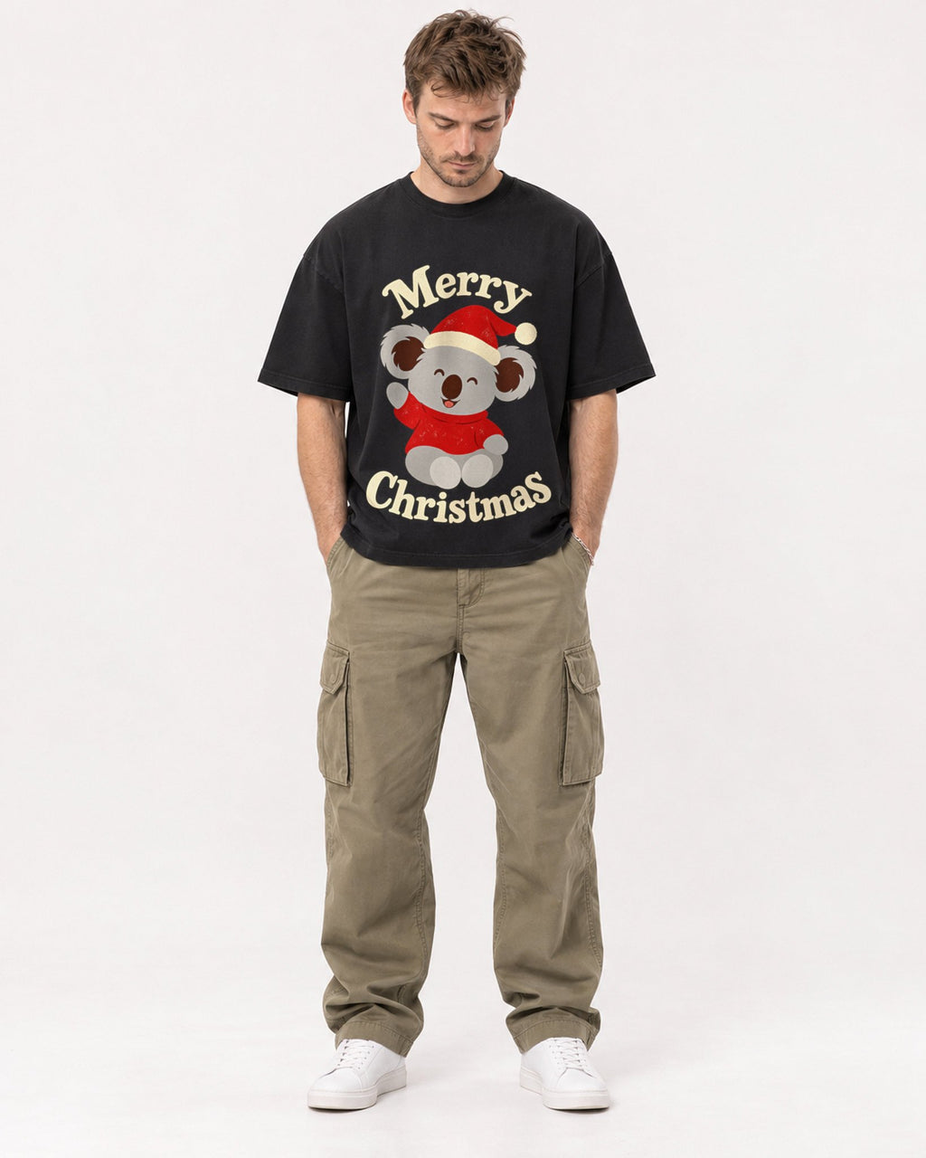 Mockup Boxy Heavyweight Tee Black male full-body 08