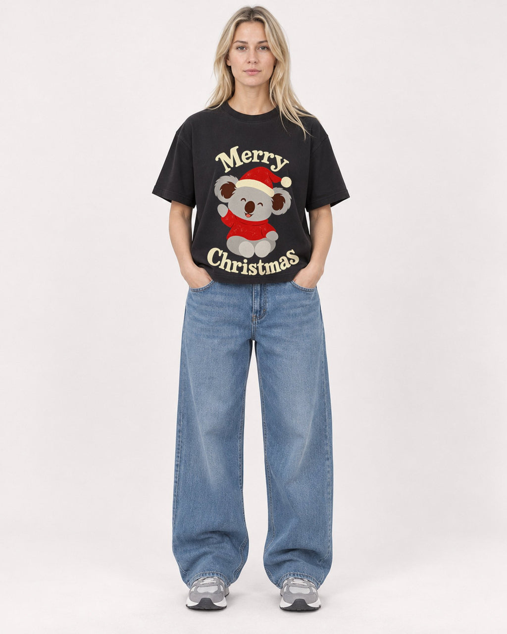 Mockup Boxy Heavyweight Tee Black female full-body 08