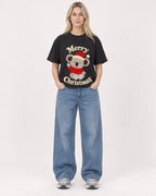 Mockup Boxy Heavyweight Tee Black female full-body 08