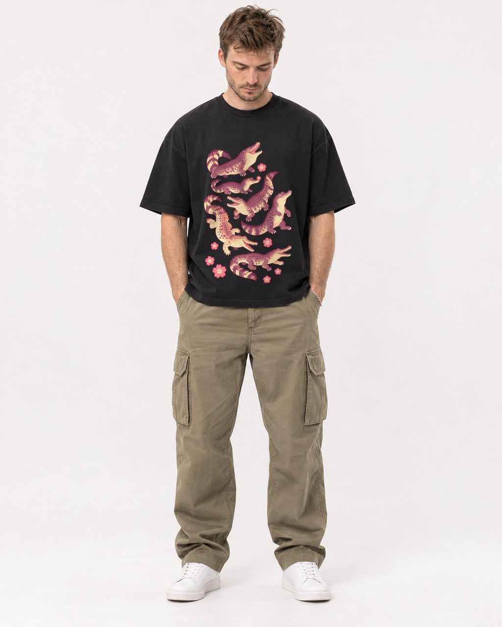 Mockup Boxy Heavyweight Tee Black male full-body 08