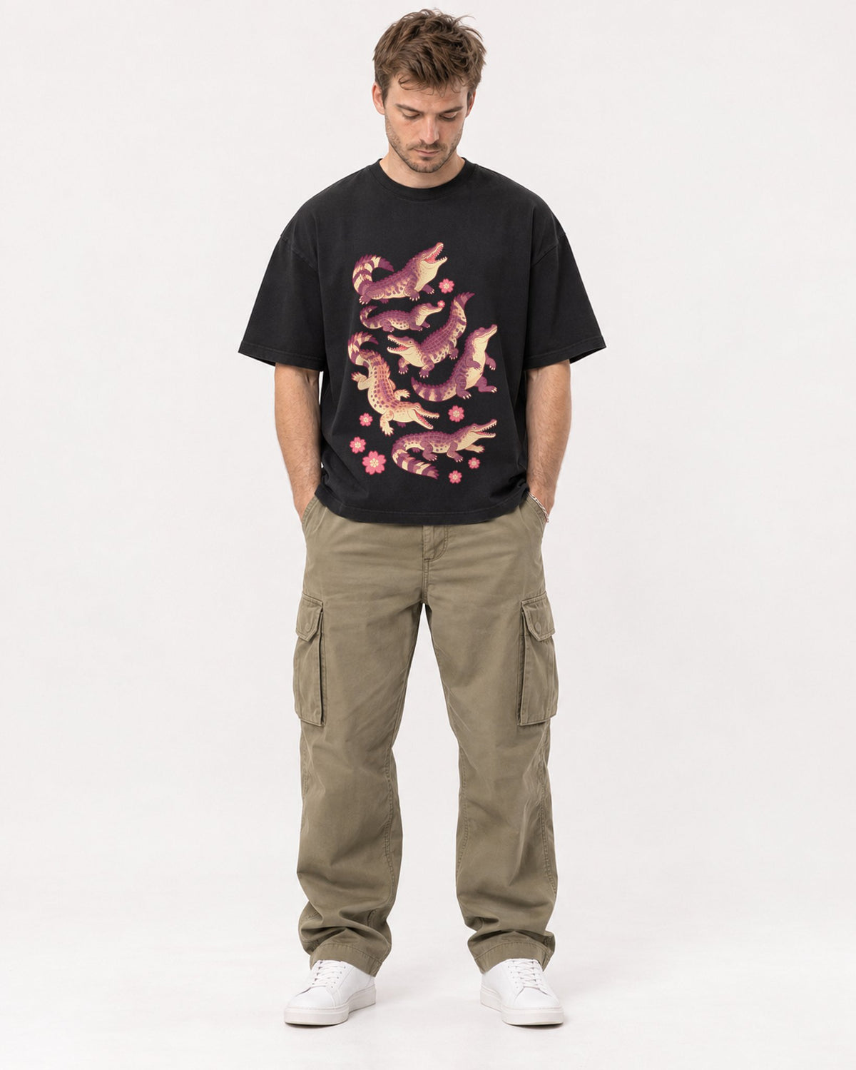 Mockup Boxy Heavyweight Tee Black male full-body 08