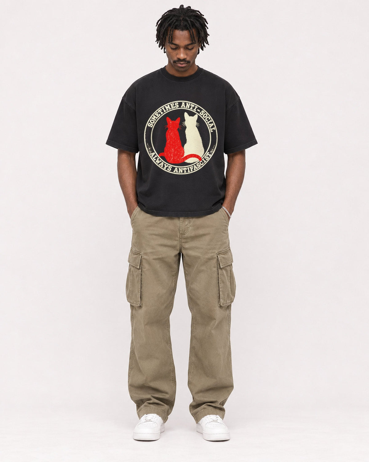 Mockup Boxy Heavyweight Tee Black male full-body 04