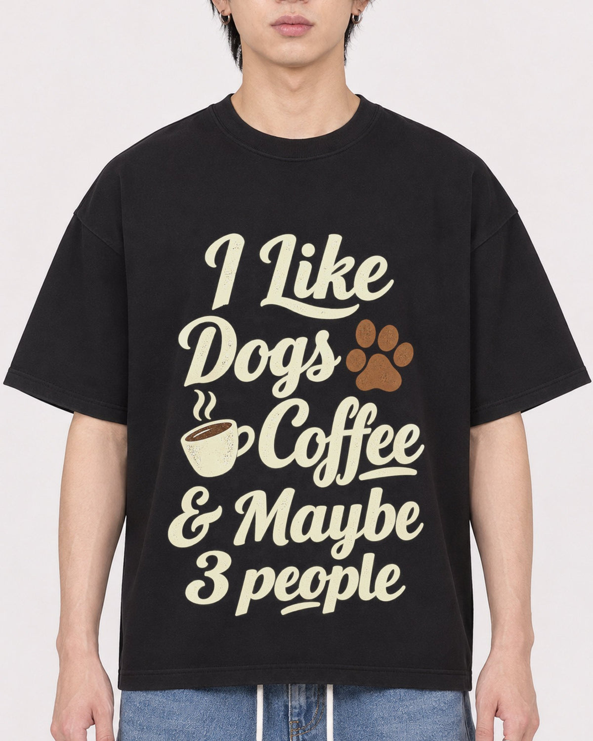 Mockup Boxy Heavyweight Tee Black male close-up 11