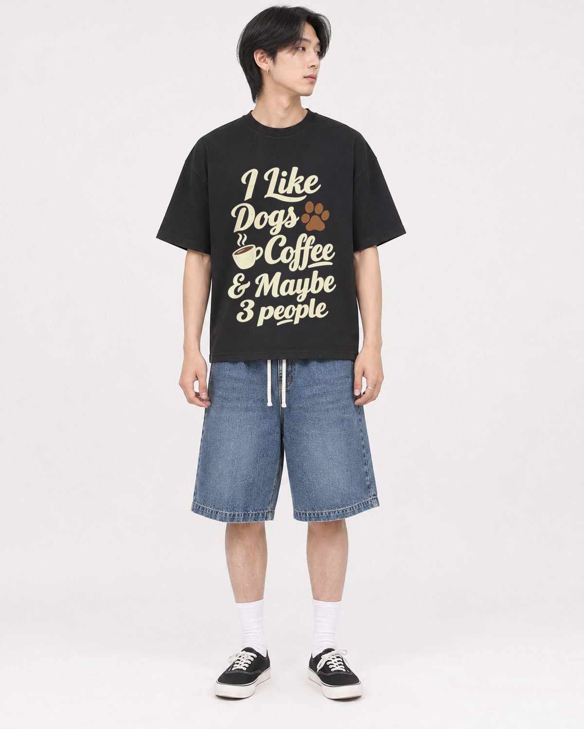 Mockup Boxy Heavyweight Tee Black male full-body 11