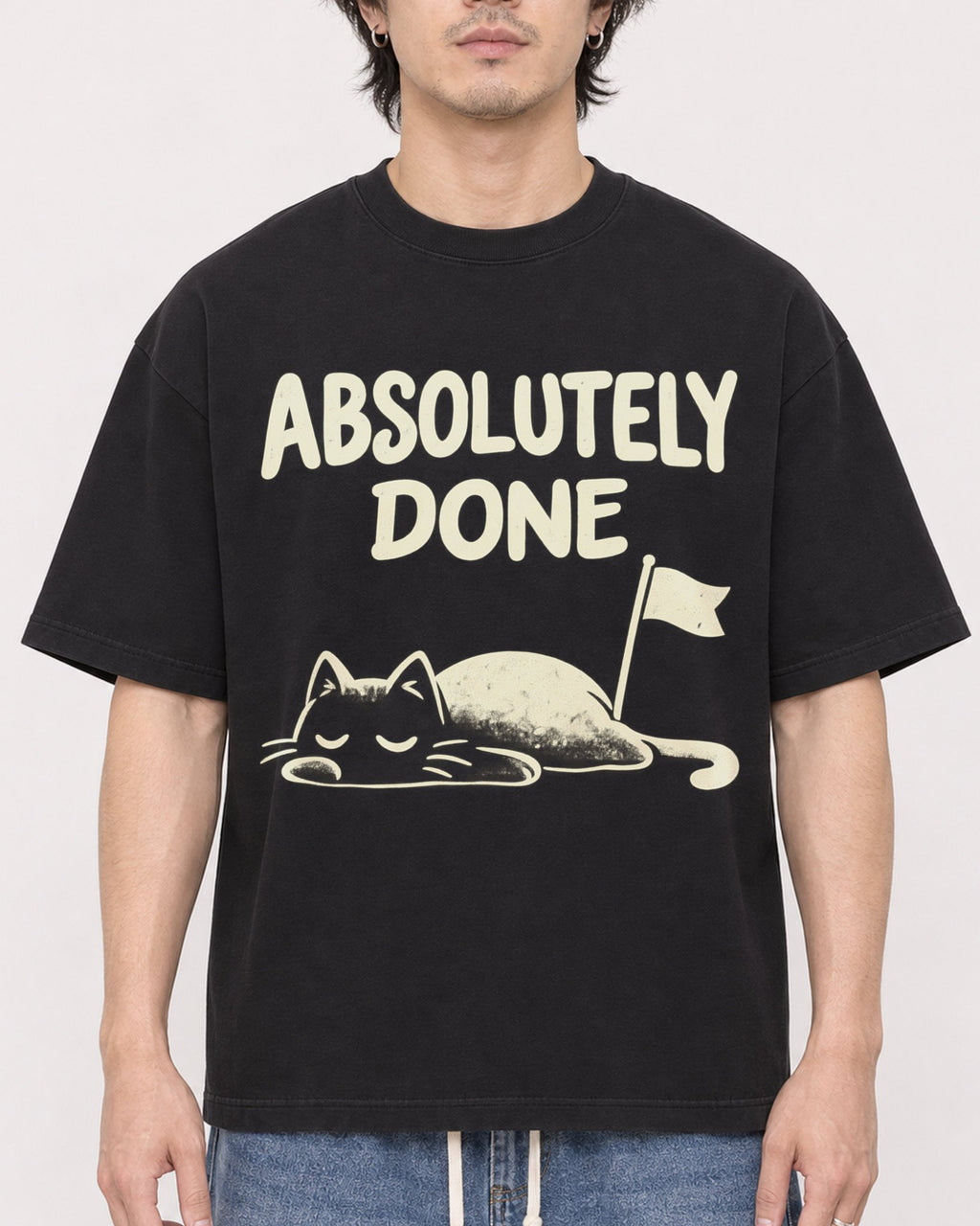 Mockup Boxy Heavyweight Tee Black male close-up 03
