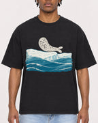 Mockup Boxy Heavyweight Tee Black male close-up 05