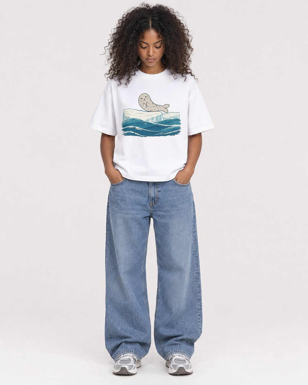 Mockup Boxy Heavyweight Tee White female full-body 05