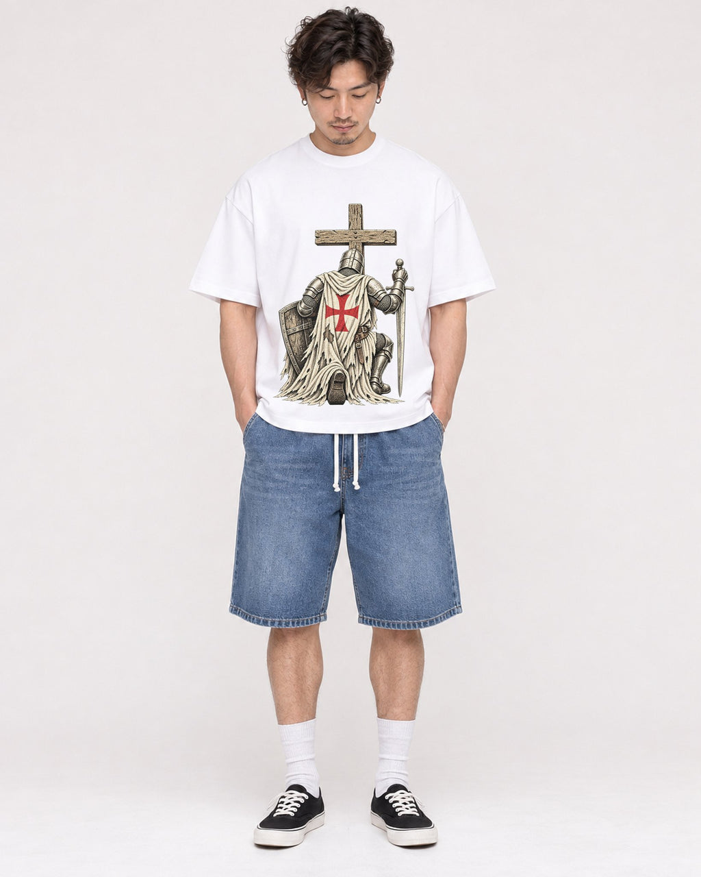 Mockup Boxy Heavyweight Tee White male full-body 03