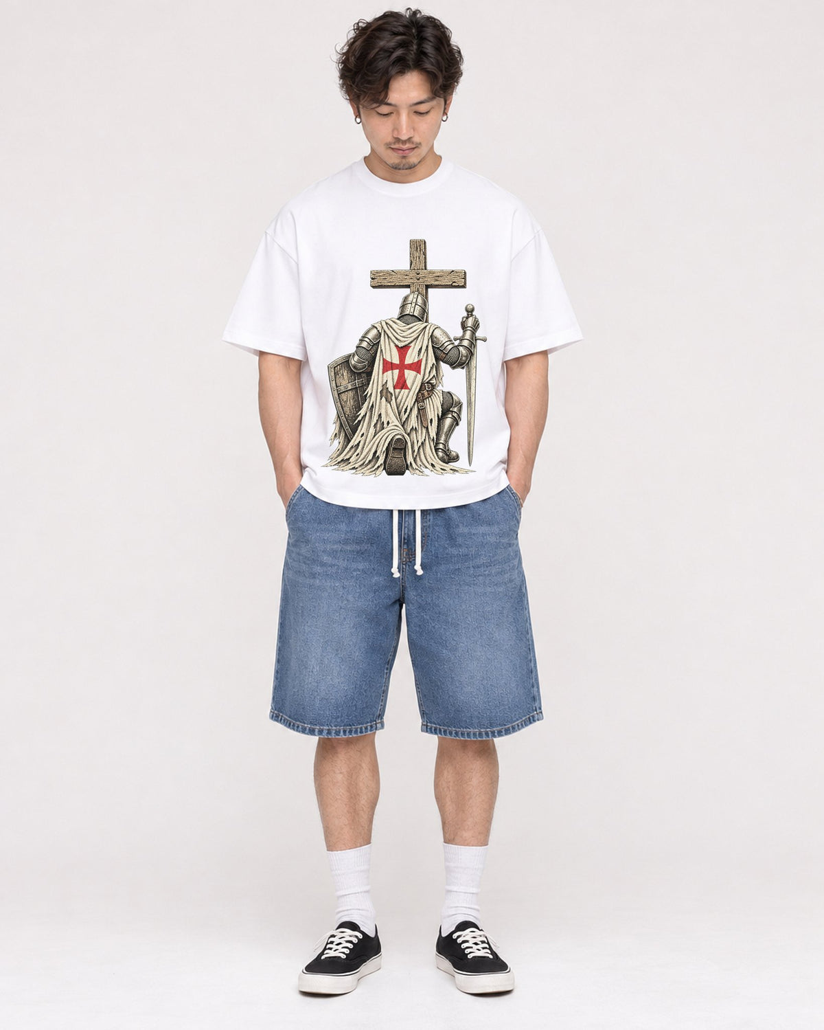Mockup Boxy Heavyweight Tee White male full-body 03