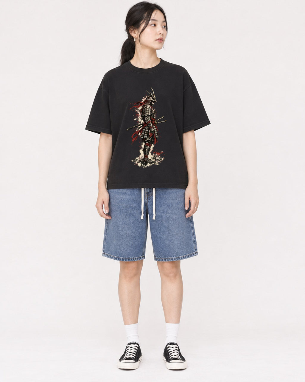 Mockup Boxy Heavyweight Tee Black female full-body 21