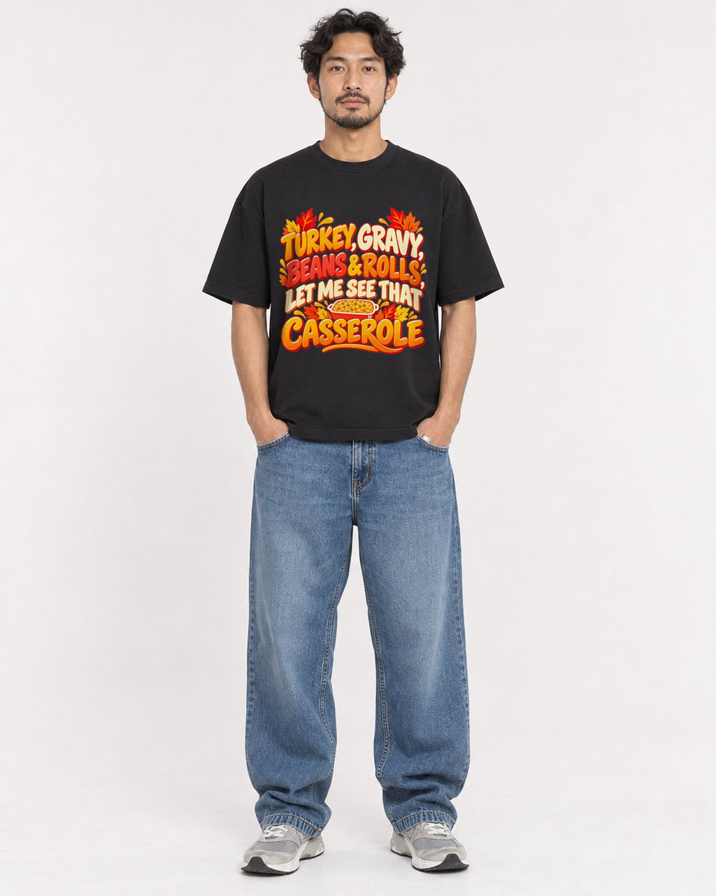 Mockup Boxy Heavyweight Tee Black male full-body 02