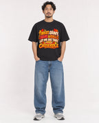 Mockup Boxy Heavyweight Tee Black male full-body 02