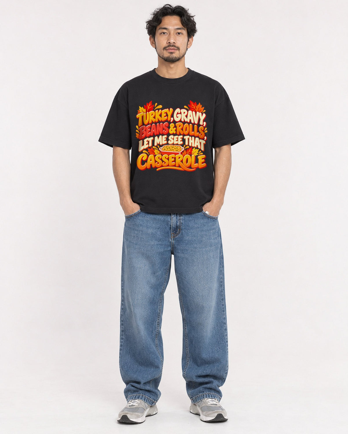 Mockup Boxy Heavyweight Tee Black male full-body 02
