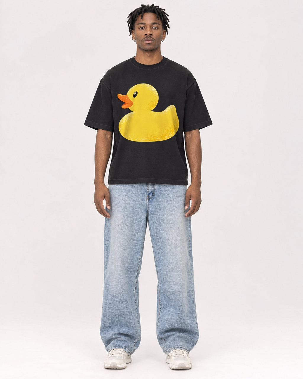 Mockup Boxy Heavyweight Tee Black male full-body 05