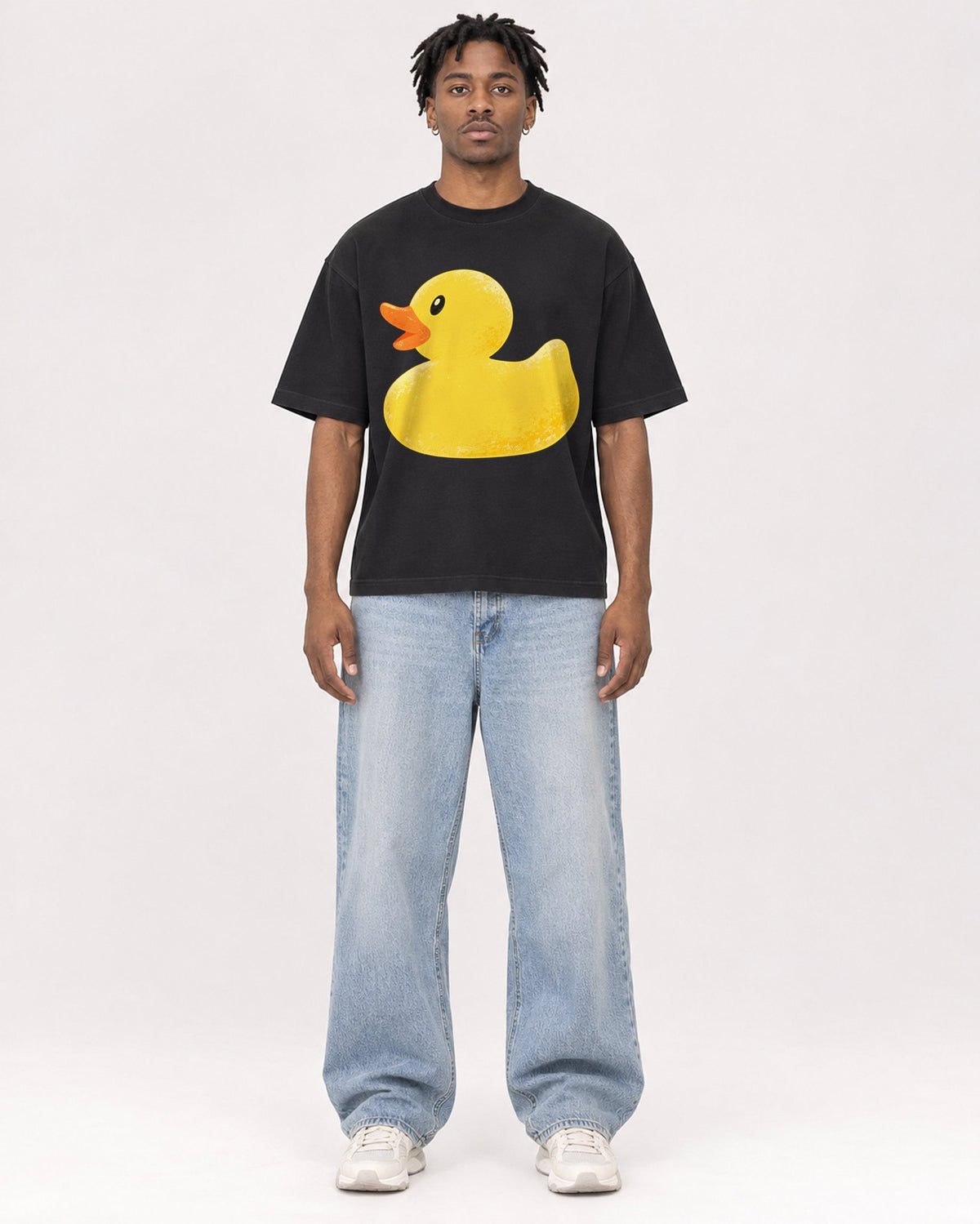Mockup Boxy Heavyweight Tee Black male full-body 05